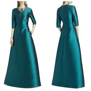 Reem Acra Mikado Embellished Gown Size XS $2499